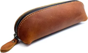 Leather Pen Case Pencil Bag Pouch With Zipper Pen Holders Handmade Genuine Leather For Men Women Businessmen And Artists Home Work Office (Brown)