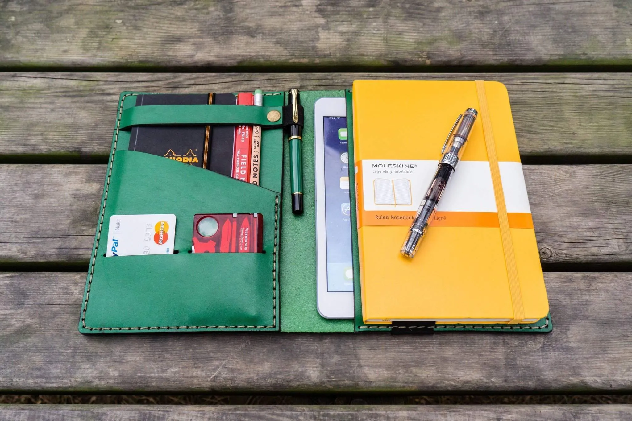 Leather Rhodia A5 Notebook & iPad Mini Cover - Green