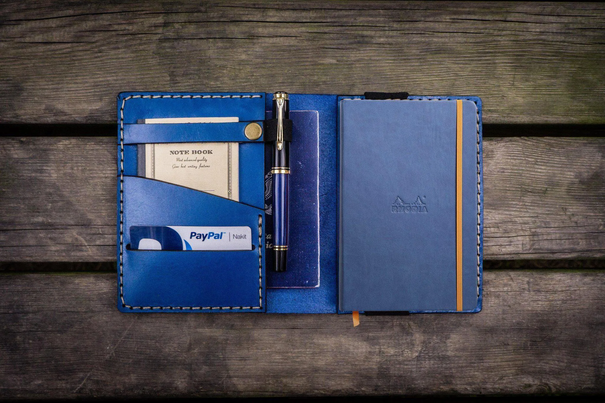 Leather Rhodia A6 Notebook Cover - Blue