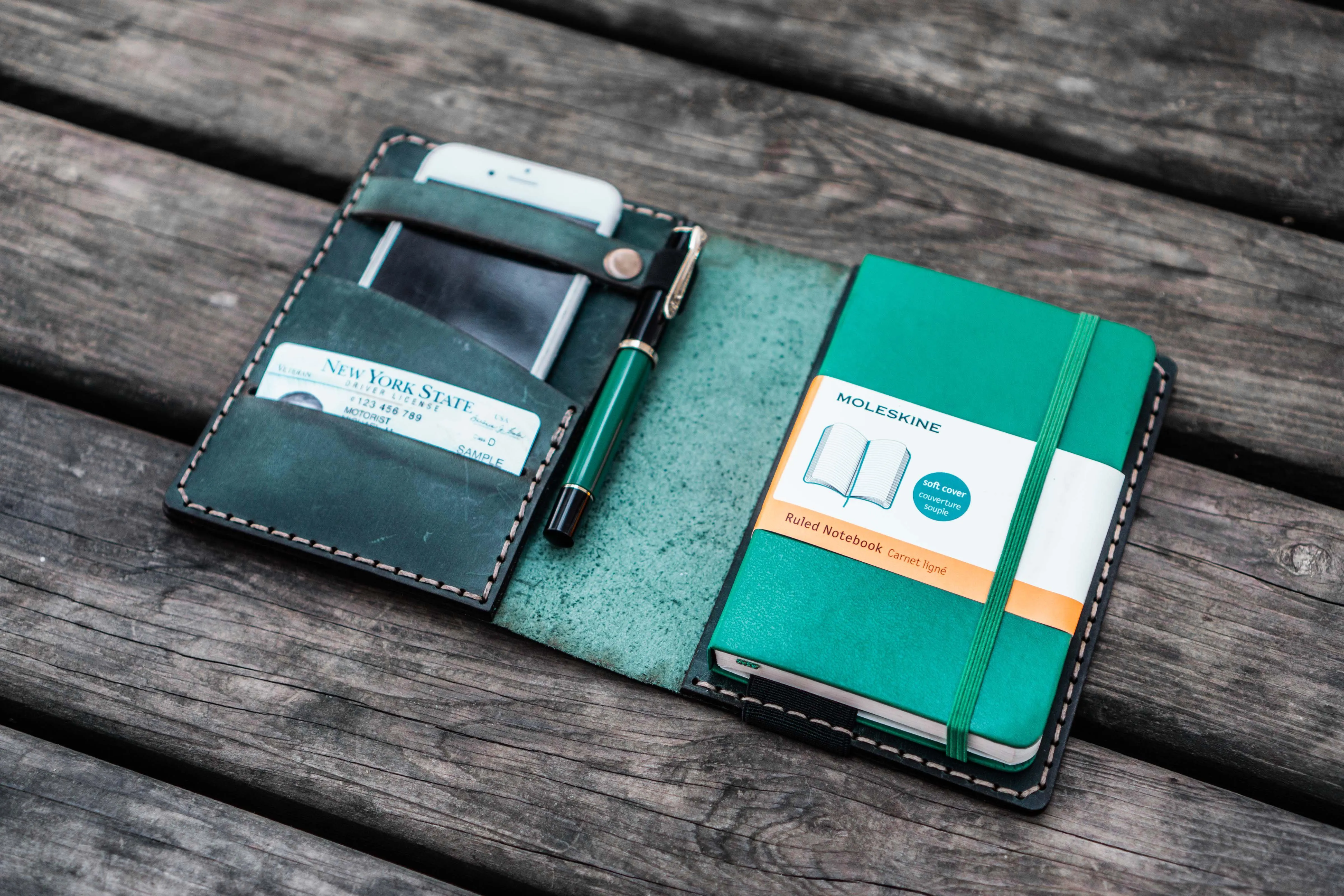 Leather Rhodia A6 Notebook Cover - Crazy Horse Forest Green