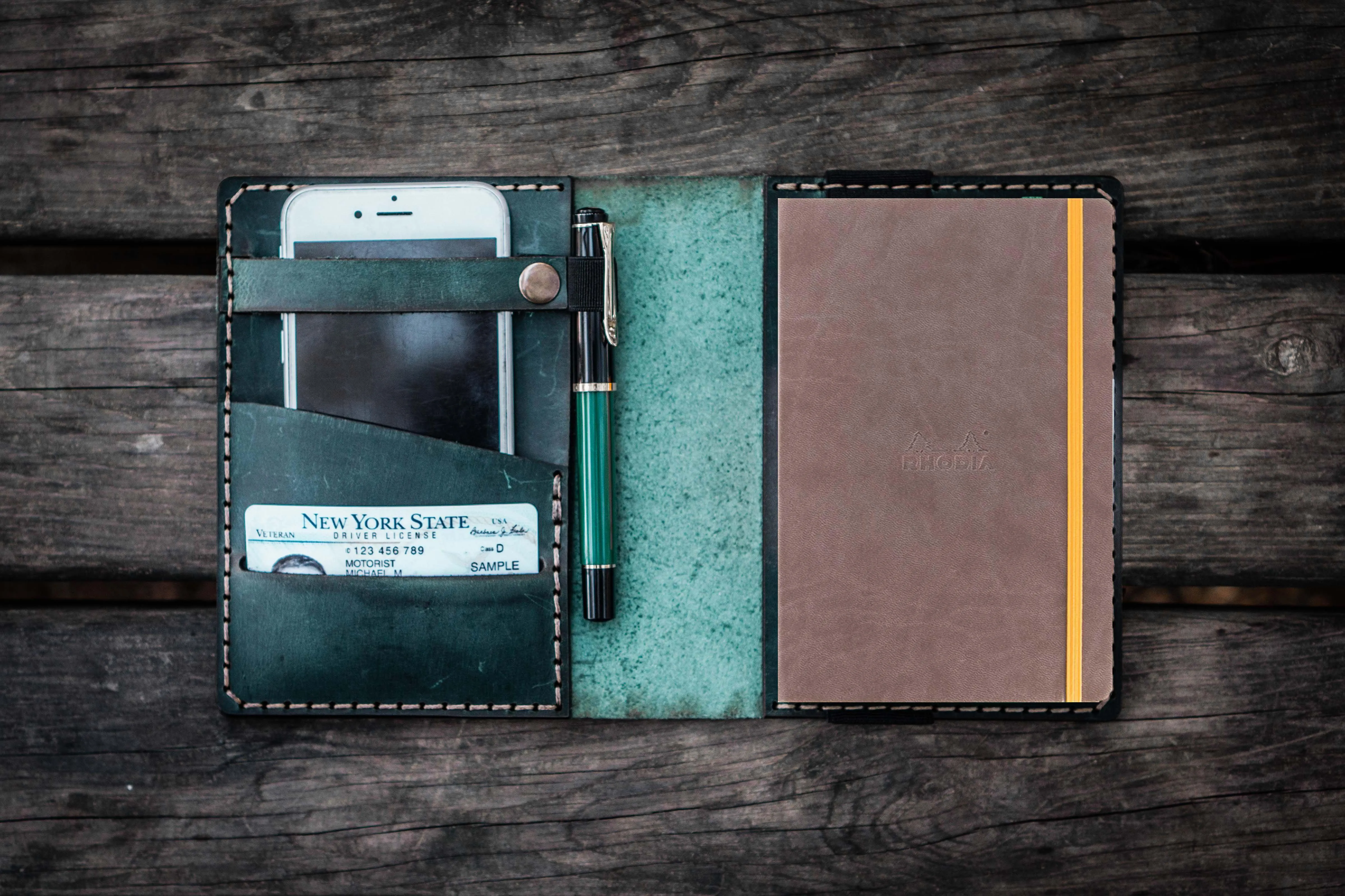 Leather Rhodia A6 Notebook Cover - Crazy Horse Forest Green