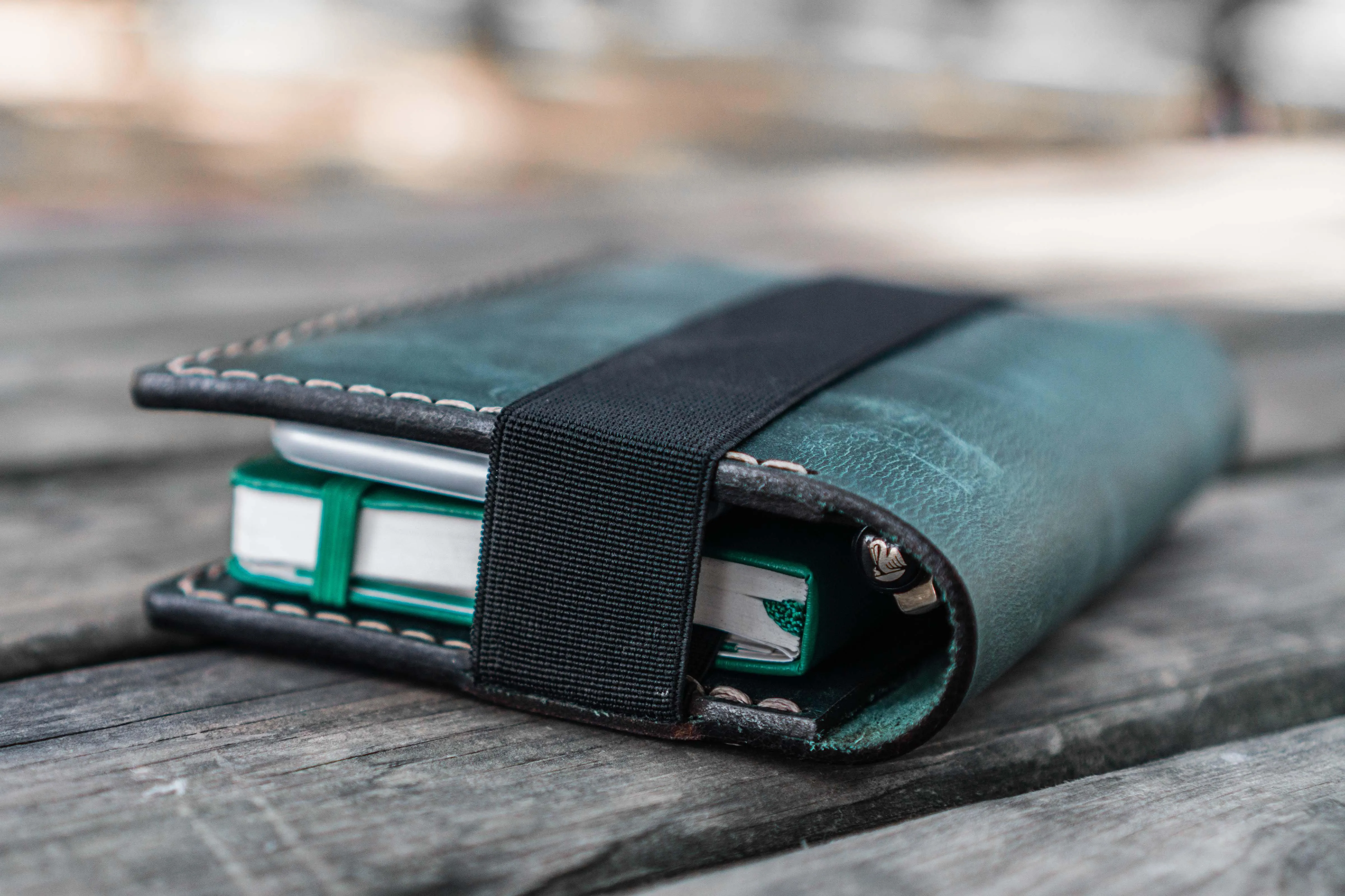 Leather Rhodia A6 Notebook Cover - Crazy Horse Forest Green