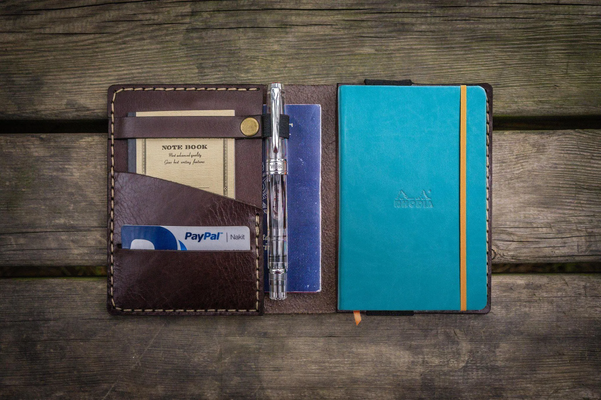Leather Rhodia A6 Notebook Cover - Dark Brown