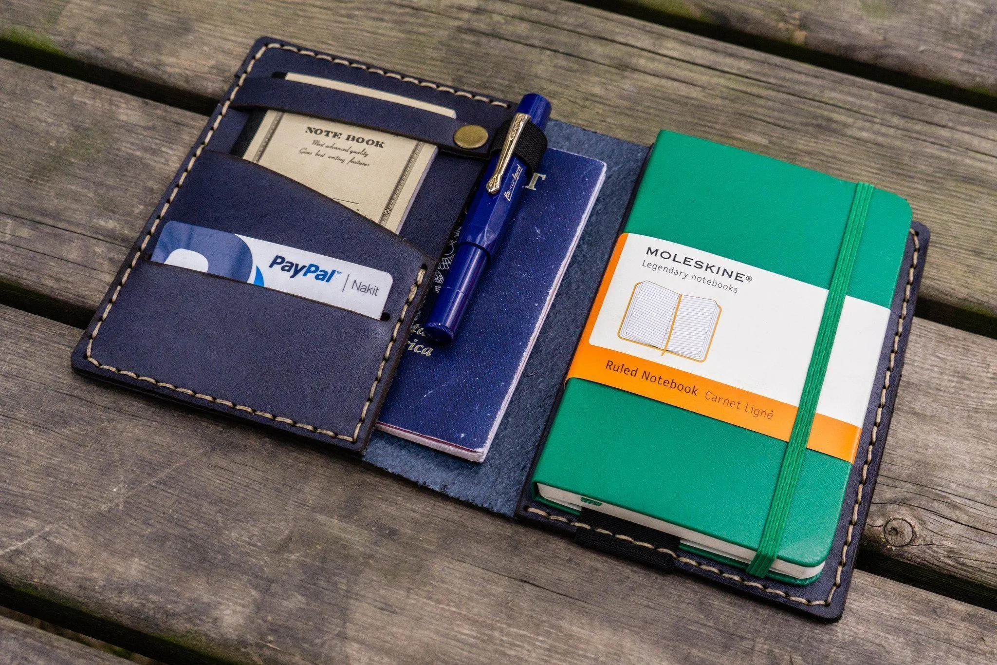 Leather Rhodia A6 Notebook Cover - Navy Blue