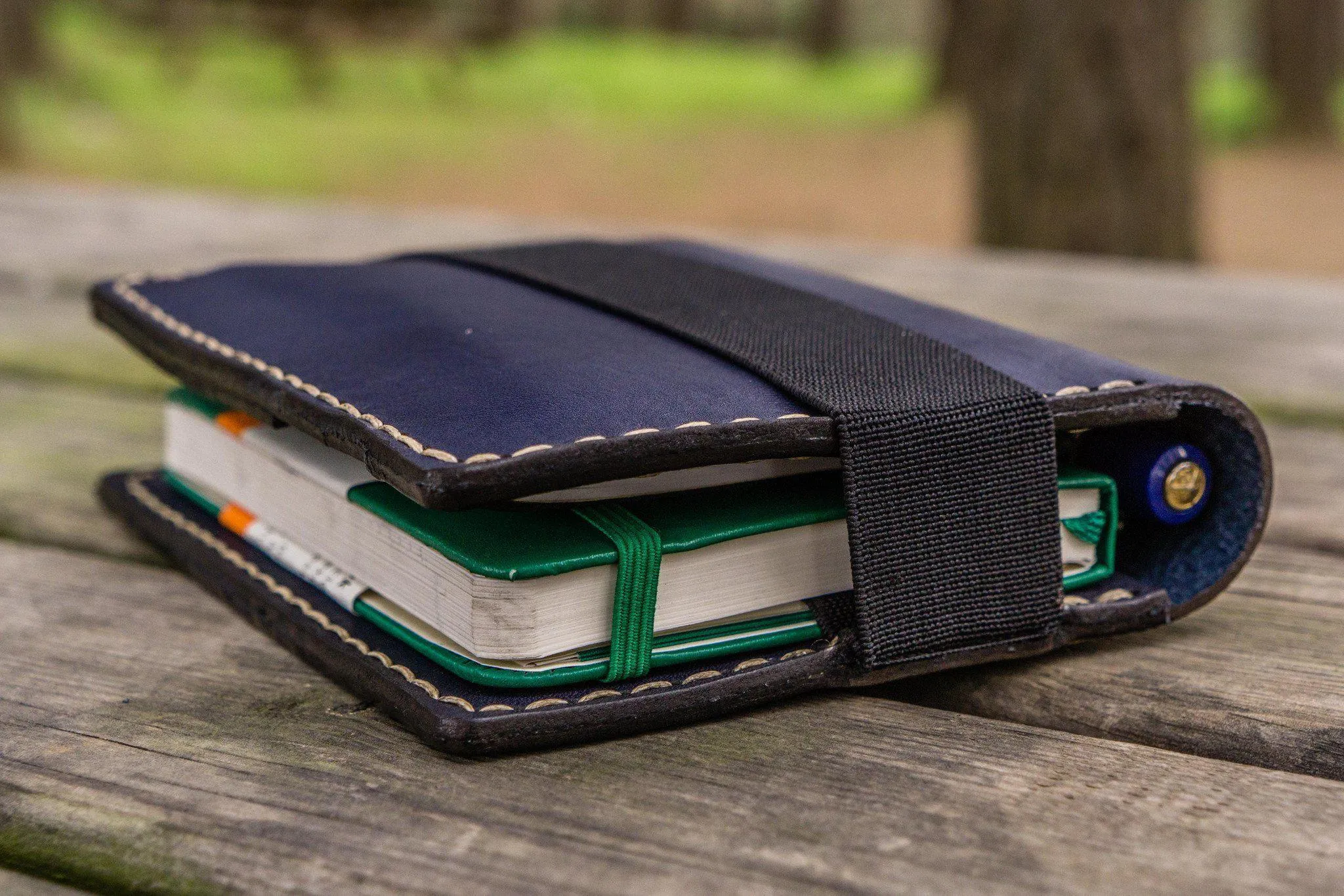 Leather Rhodia A6 Notebook Cover - Navy Blue