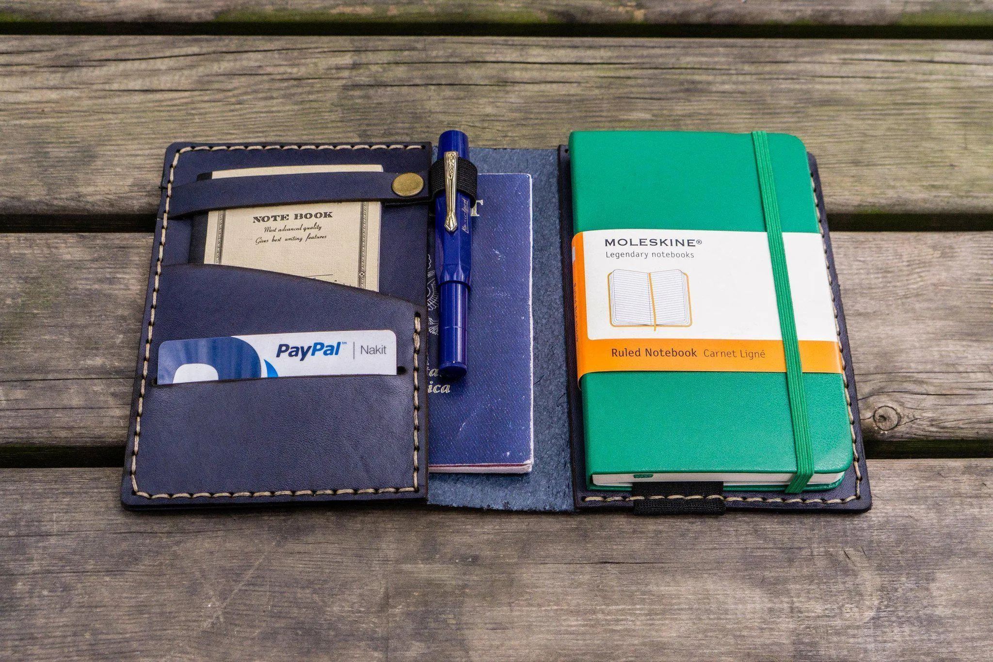 Leather Rhodia A6 Notebook Cover - Navy Blue