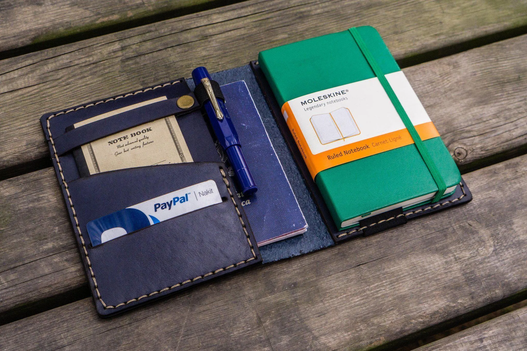 Leather Rhodia A6 Notebook Cover - Navy Blue