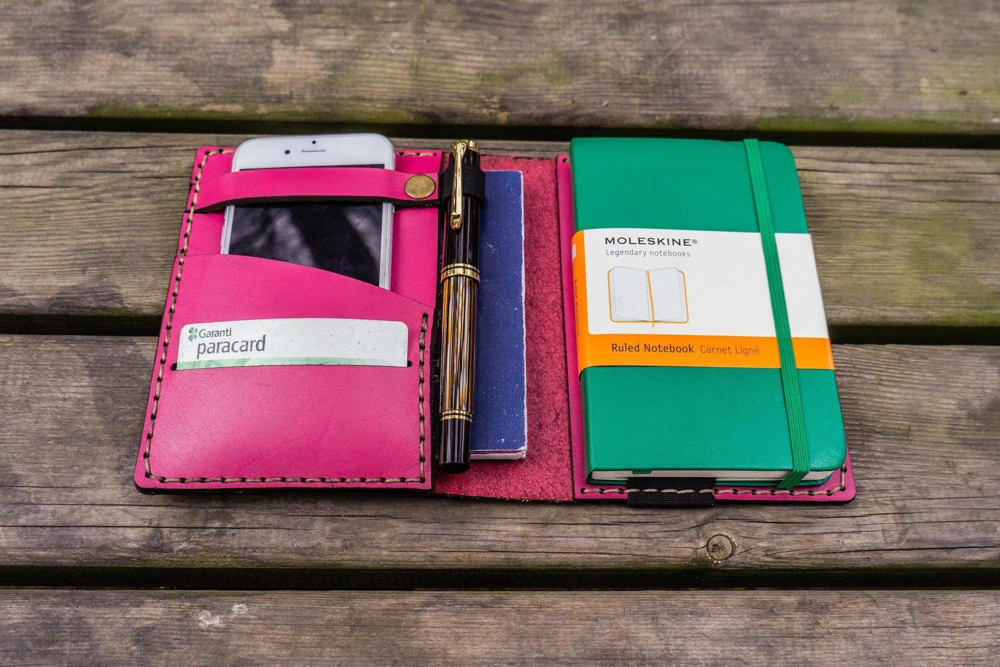 Leather Rhodia A6 Notebook Cover - Pink