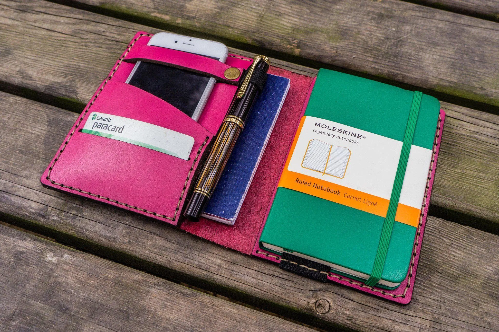Leather Rhodia A6 Notebook Cover - Pink