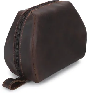 Leather Travel Makeup Bag – Large Cosmetic Case with Brush Holders, Clear Toiletry Organizer for Women, Professional Makeup Pouch (Brown) (Small Toiletry Kit)