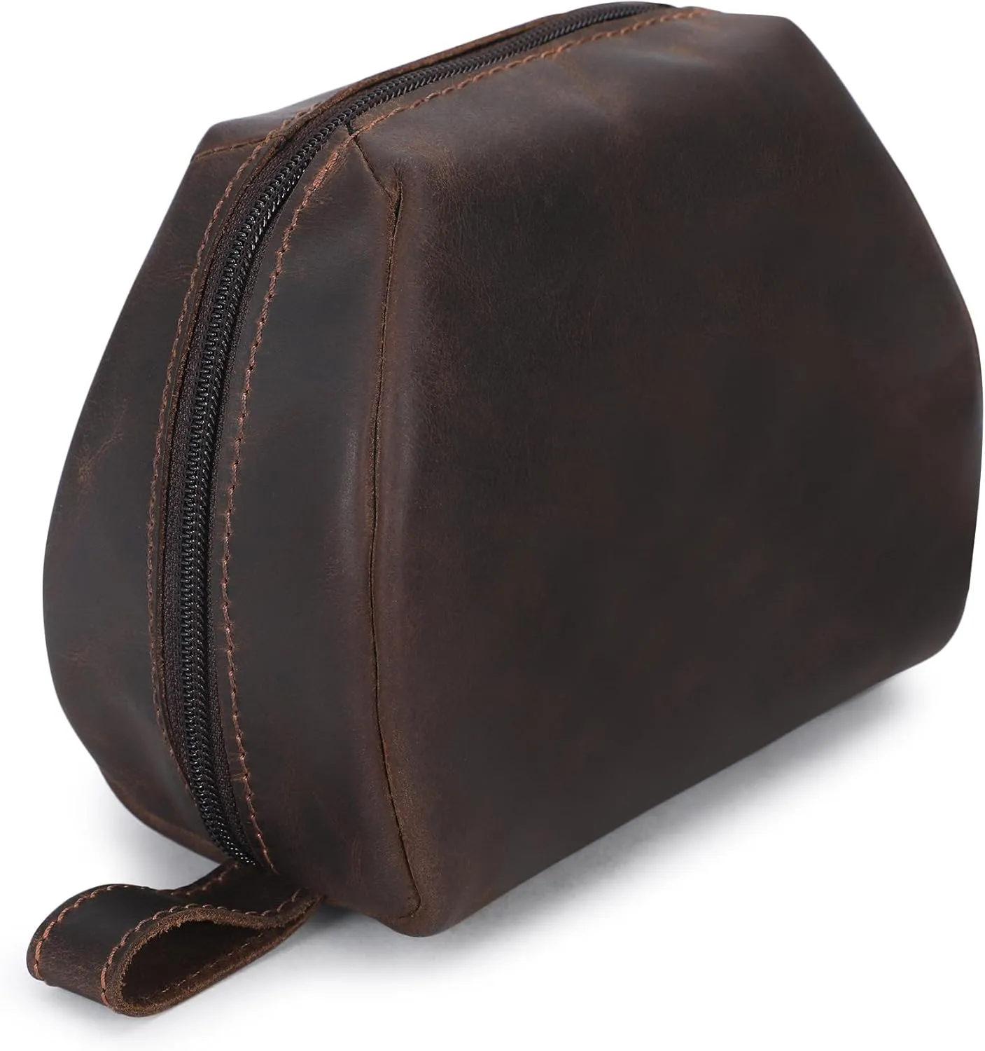 Leather Travel Makeup Bag – Large Cosmetic Case with Brush Holders, Clear Toiletry Organizer for Women, Professional Makeup Pouch (Brown) (Small Toiletry Kit)