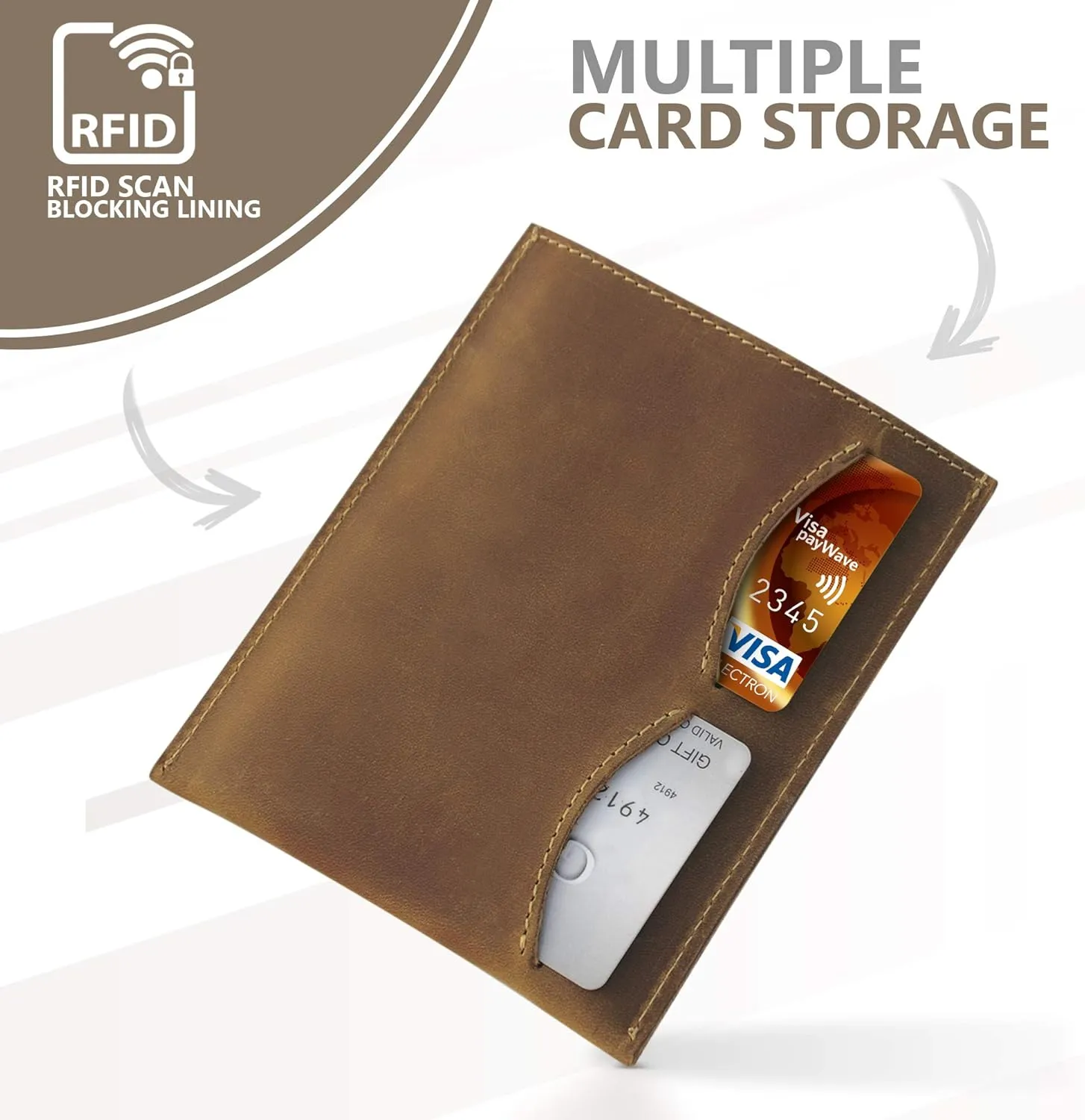 Leather Travel Wallet with Passport Holder - Genuine Leather Case with RFID Blocking for Men and Women - Passport Wallet, Leather Folding Wallet for Passports