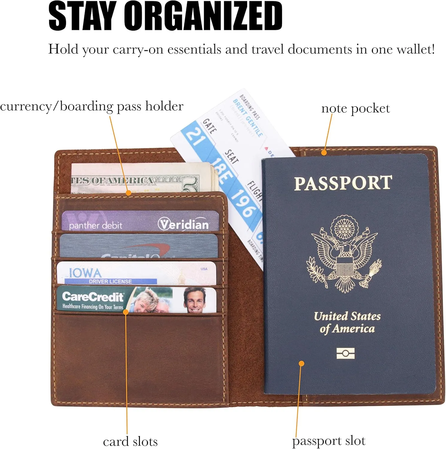 Leather Travel Wallet with Passport Holder - Genuine Leather Case with RFID Blocking for Men and Women - Passport Wallet, Leather Folding Wallet for Passports