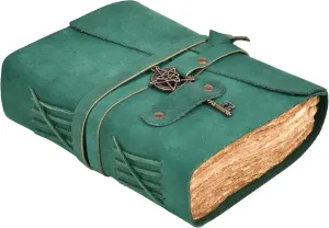LEATHER VILLAGE Leather Bound Vintage Journal for Women & Men - 7"X5"(A7), Trquoise, 200 Pages of Antique Deckle Edges Watercolor Paper-Book of Shadows|SpellBook|Sketchbook - Handmade