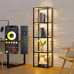 LED Display Shelf with Lights – Glass Display Cabinet for Collectibles with Dimmable Lighting, App & Remote Control – 66” Curio Shelf Floor Lamp with Adjustable Color Temps – FENLO Fantasy Plus Pro