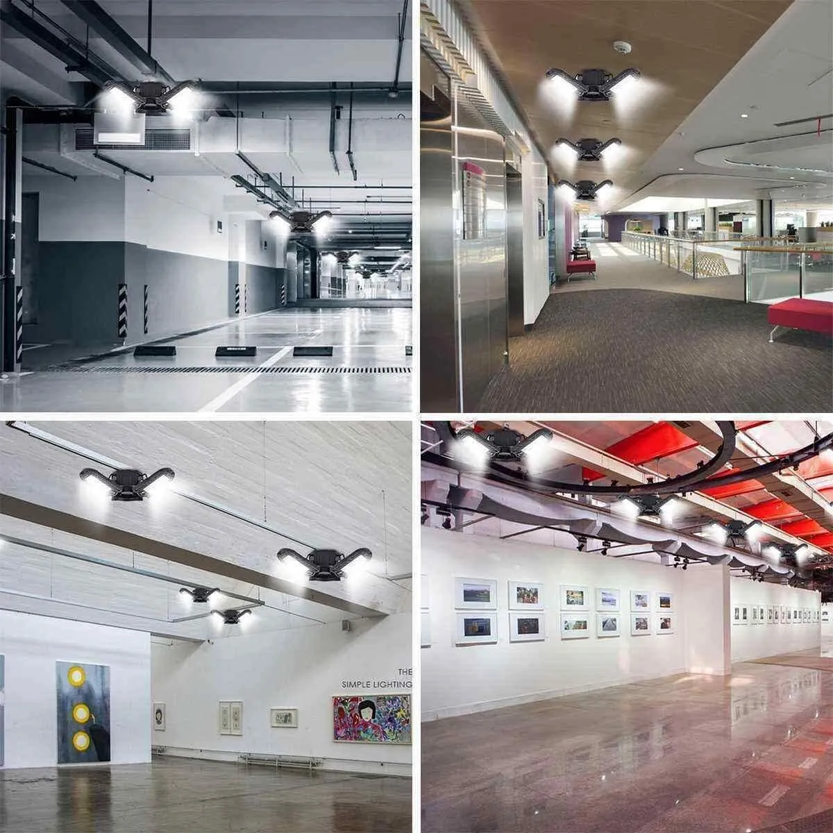 LED Garage Lights - 6000 Lumen 6500K Daylight 60W, Three Leaf Led Garage Ceiling Lights, Pack of 2