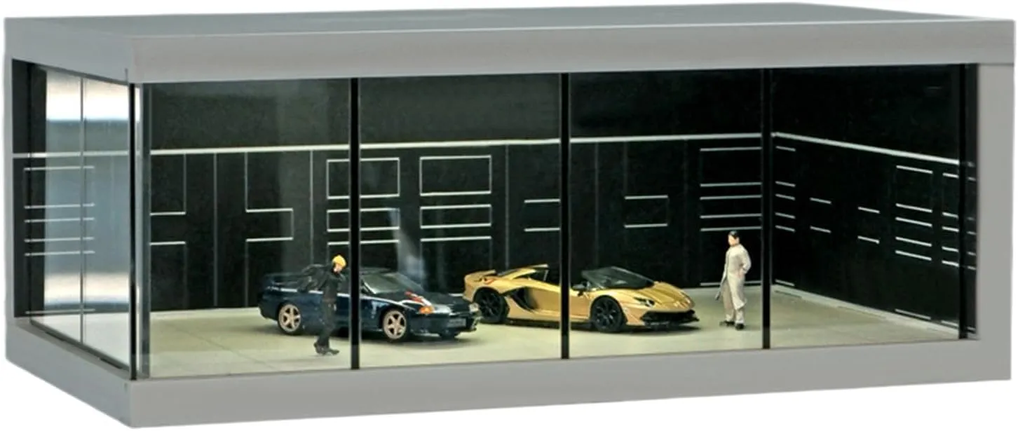 LED Show Case With Lights - Stackable Car Display Case, Miniature Car Display Case | 1/64 Scale Model Car Display Cabinet, Realistic Parking Lot, Stackable Vehicle Toy Organizer With Light For Collect