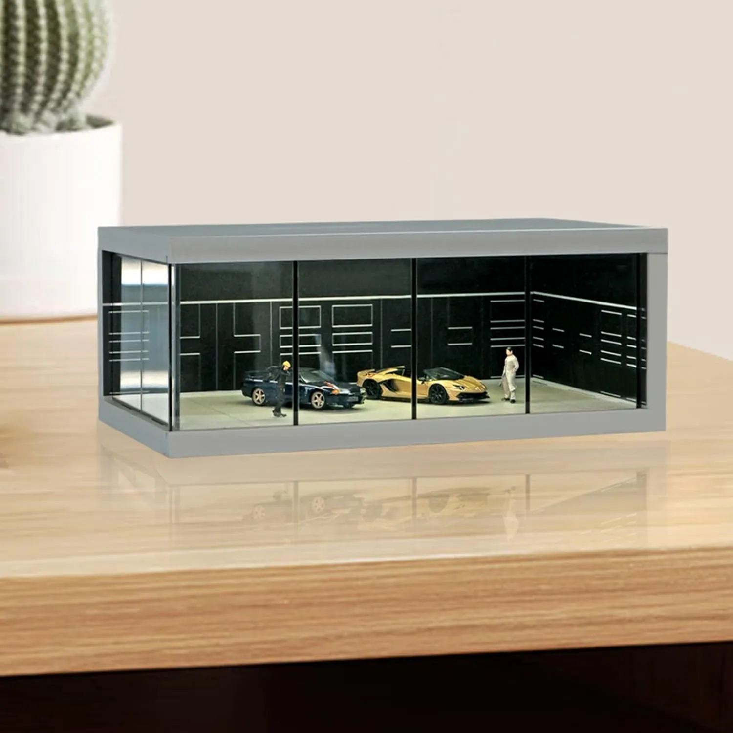 LED Show Case With Lights - Stackable Car Display Case, Miniature Car Display Case | 1/64 Scale Model Car Display Cabinet, Realistic Parking Lot, Stackable Vehicle Toy Organizer With Light For Collect