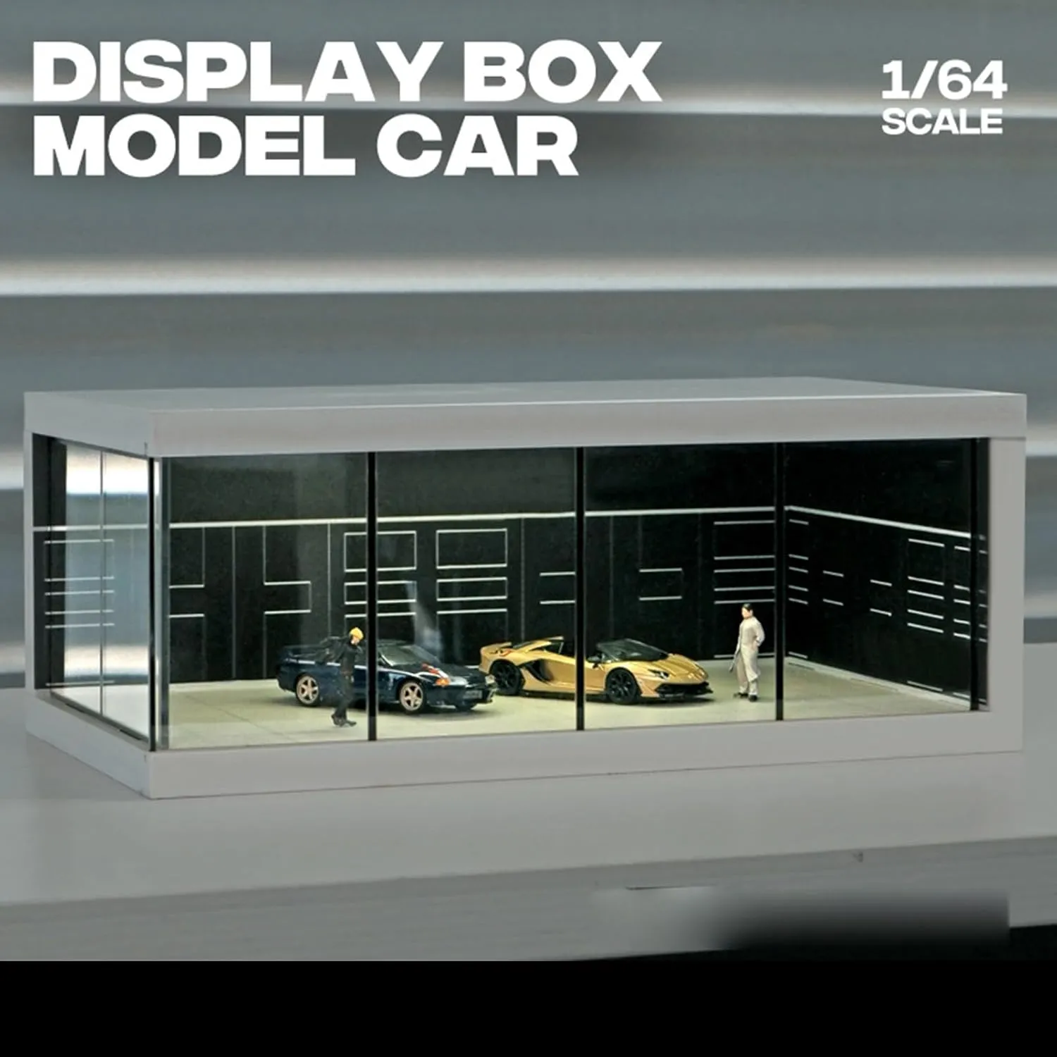 LED Show Case With Lights - Stackable Car Display Case, Miniature Car Display Case | 1/64 Scale Model Car Display Cabinet, Realistic Parking Lot, Stackable Vehicle Toy Organizer With Light For Collect