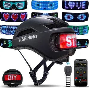 LED Smart Adult Bike Helmet with APP/Remote Control | Unisex Mountain Bicycle Helmet with Turn Signals, Speedometer, Programmable Patterns | Waterproof Road Cycling Helmet for Night Rides
