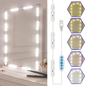 Led Vanity Mirror Lights Kit, 5 Color Hollywood Style Vanity Make Up Light, 11ft with Dimmable Color and Brightness Lighting Fixture Strip for Table & Bathroom Mirror, Mirror Not Included