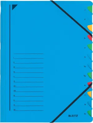 Leitz A4 Divider Book, Holds Up to 200 Sheets, 12 Compartments, Elastic Closure, Blue, Office Range, 39120035