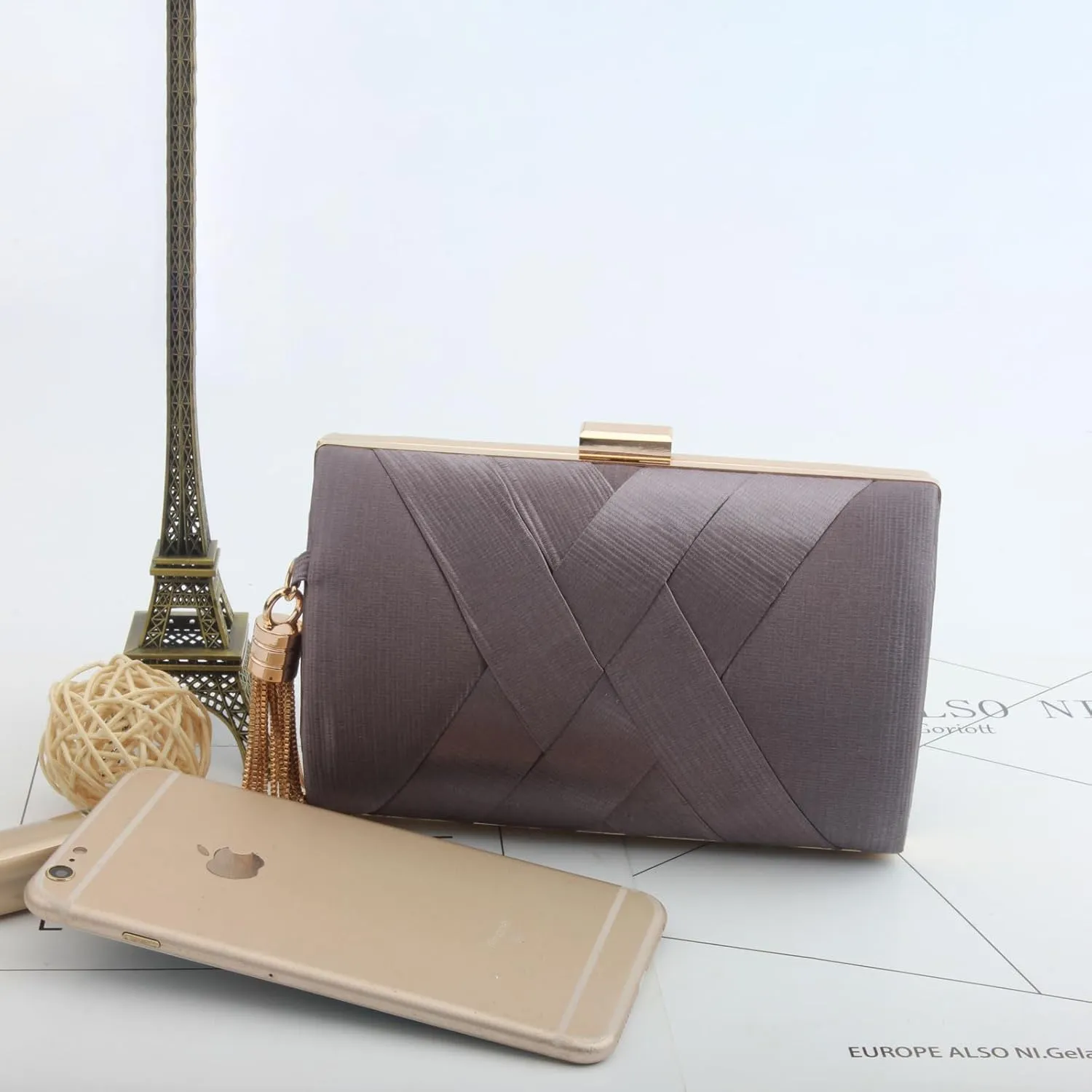 LETODE Women's Elegant Tassel Pendant Silk Evening Bag Clutch Purse for Bride Wedding Prom Night Out Party