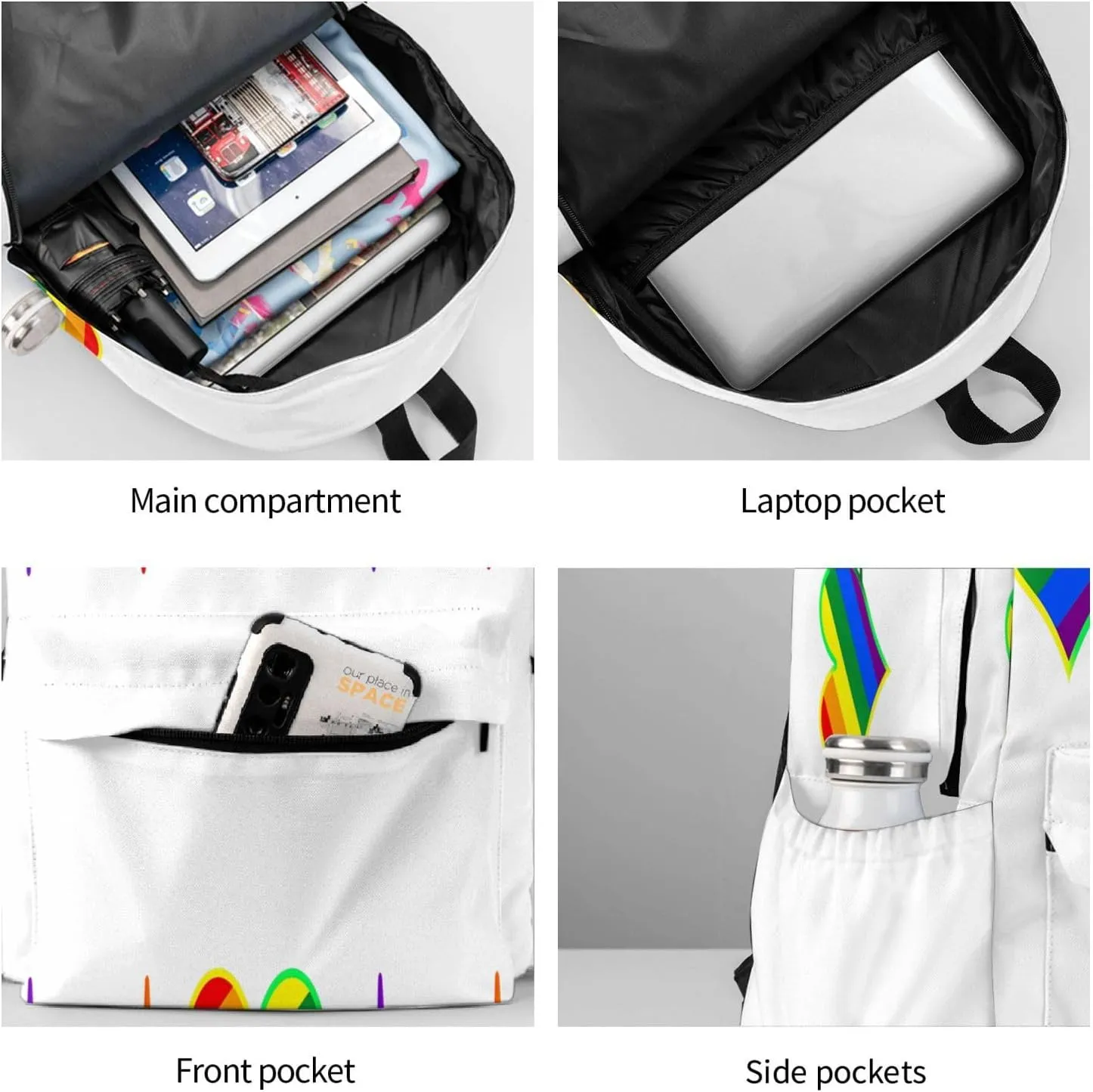 LGBT Rainbow Gay Pride Heart Beat Pulse 17 Inch Casual Backpack Laptop Backpacks Travel Back Pack Large Camping Rucksack Hiking Daypack Lightweight Double Shoulder Bag