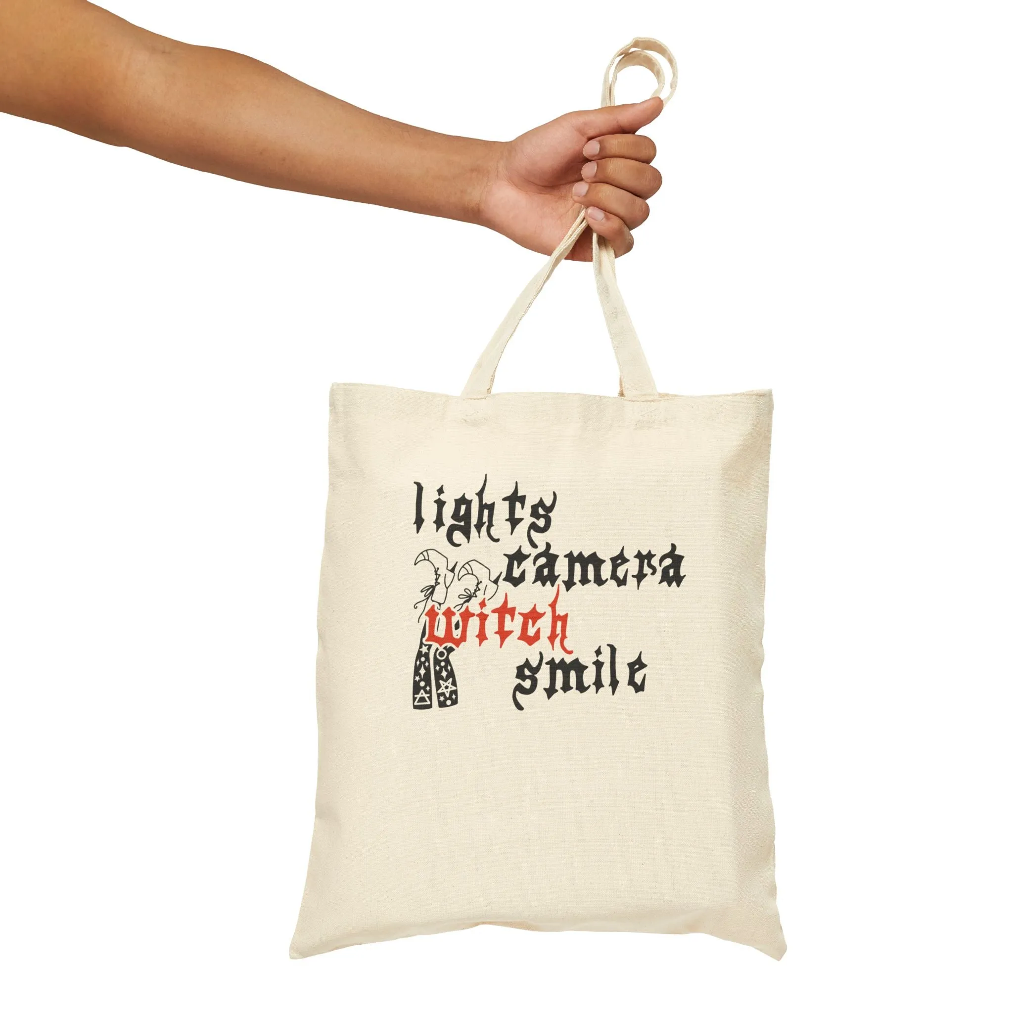 Lights Camera Witch Smile Cotton Canvas Tote Bag