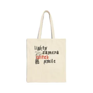Lights Camera Witch Smile Cotton Canvas Tote Bag