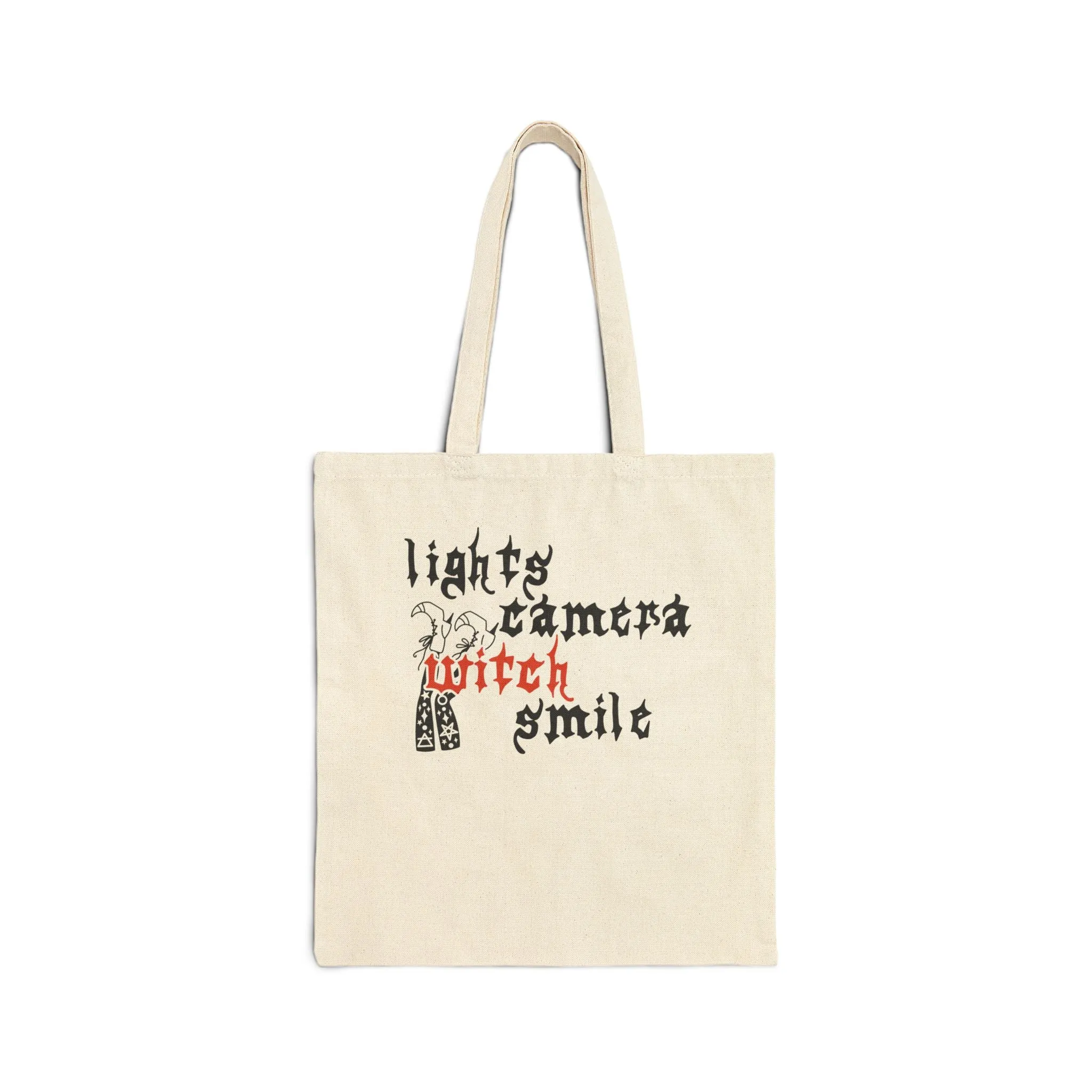 Lights Camera Witch Smile Cotton Canvas Tote Bag