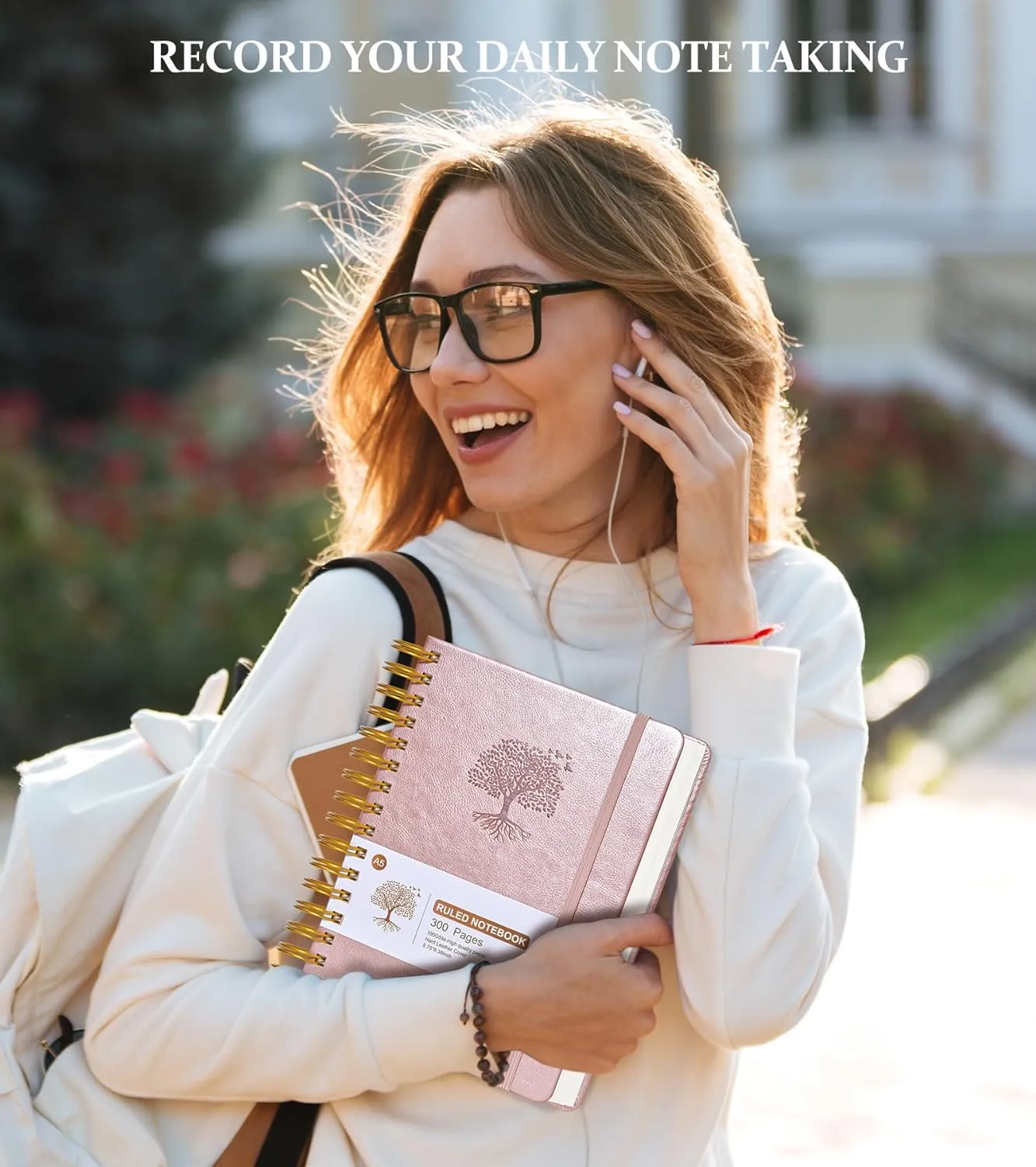 Lined Spiral Notebook Journal, 300 Pages Hardcover Leather Journals for Women Men, A5 College Ruled Notebooks, 100 GSM Thick Paper, Spiral Bound Journaling for Writing Work School 5.75"×8.38", Pink