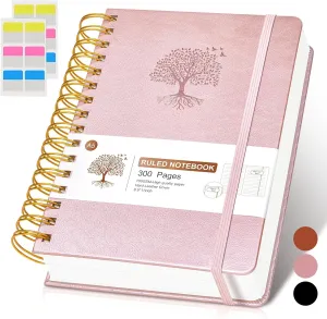 Lined Spiral Notebook Journal, 300 Pages Hardcover Leather Journals for Women Men, A5 College Ruled Notebooks, 100 GSM Thick Paper, Spiral Bound Journaling for Writing Work School 5.75"×8.38", Pink