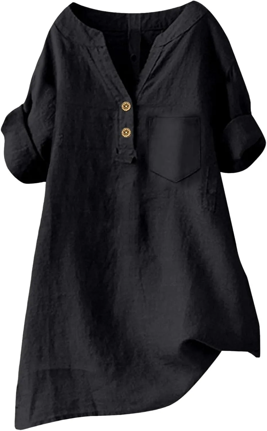 Linen Shirts for Women Plus Size Summer Loose Fit Button Down Shirts Roll Up Sleeve Tops Cotton Linen Work Blouses