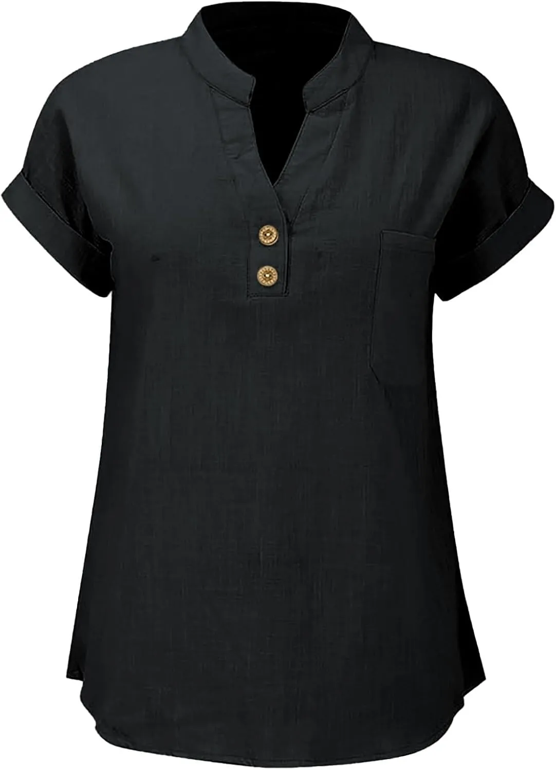 Linen Shirts for Women Plus Size Summer Loose Fit Button Down Shirts Roll Up Sleeve Tops Cotton Linen Work Blouses