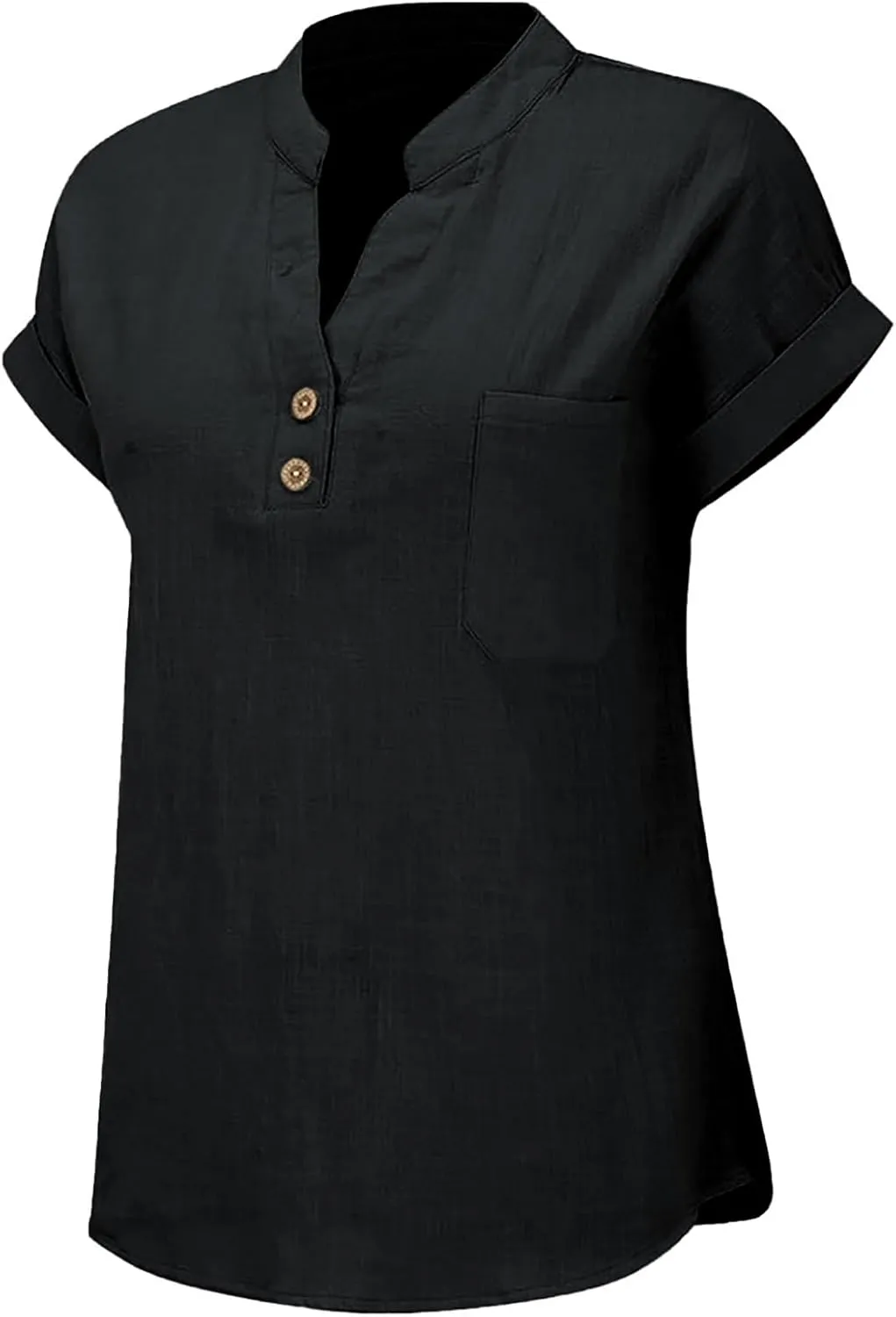 Linen Shirts for Women Plus Size Summer Loose Fit Button Down Shirts Roll Up Sleeve Tops Cotton Linen Work Blouses