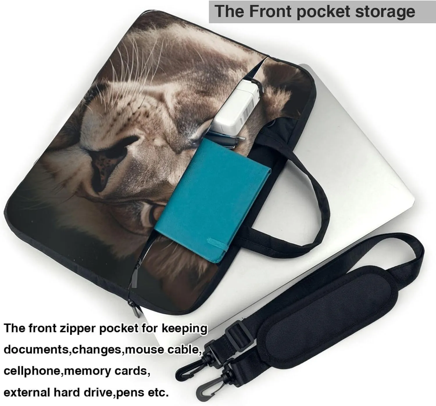 Lion's Focused Expression Laptop Bag Laptop Messenger Shoulder Bag Travel Computer Bag for Women Men