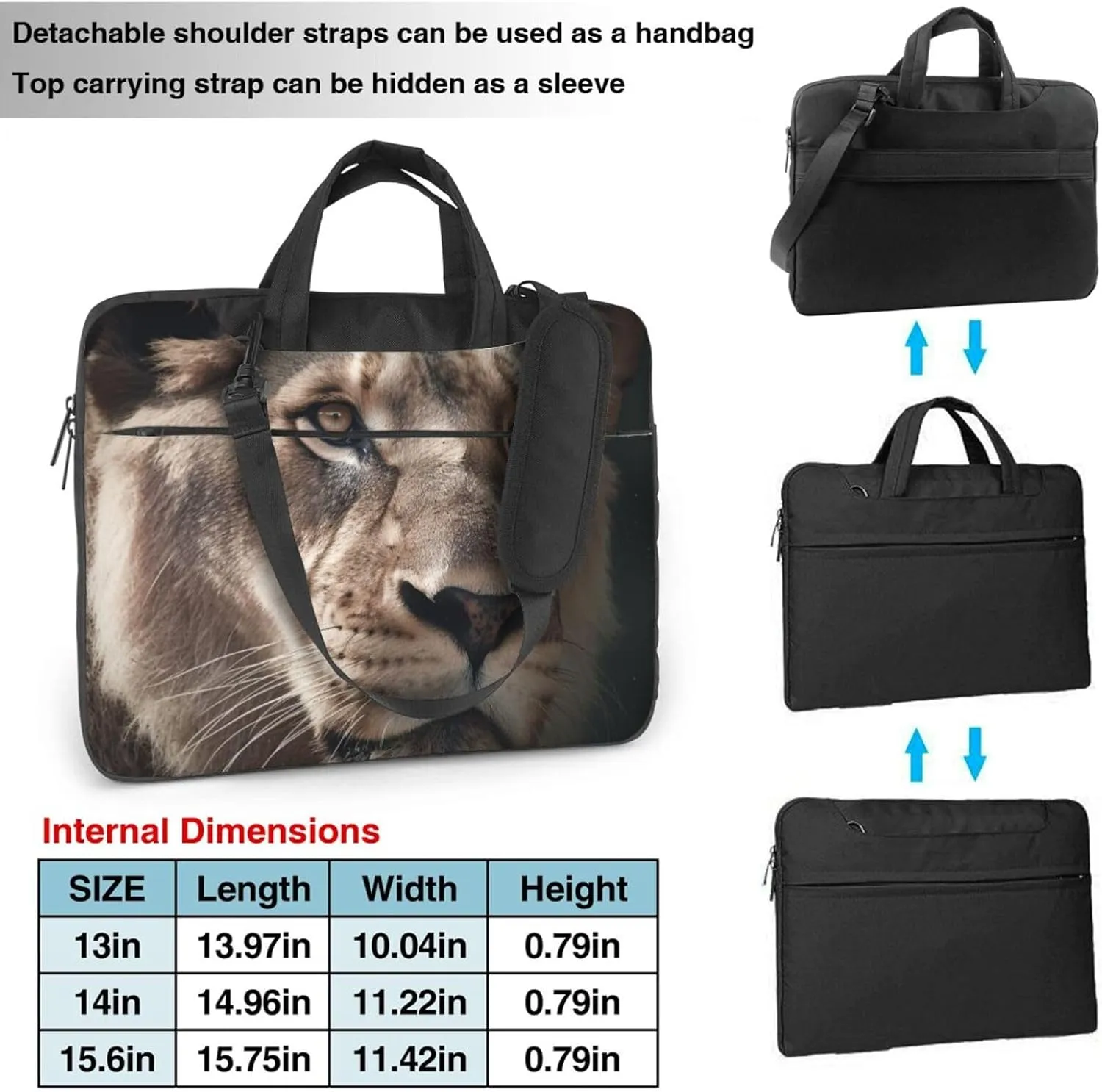 Lion's Focused Expression Laptop Bag Laptop Messenger Shoulder Bag Travel Computer Bag for Women Men