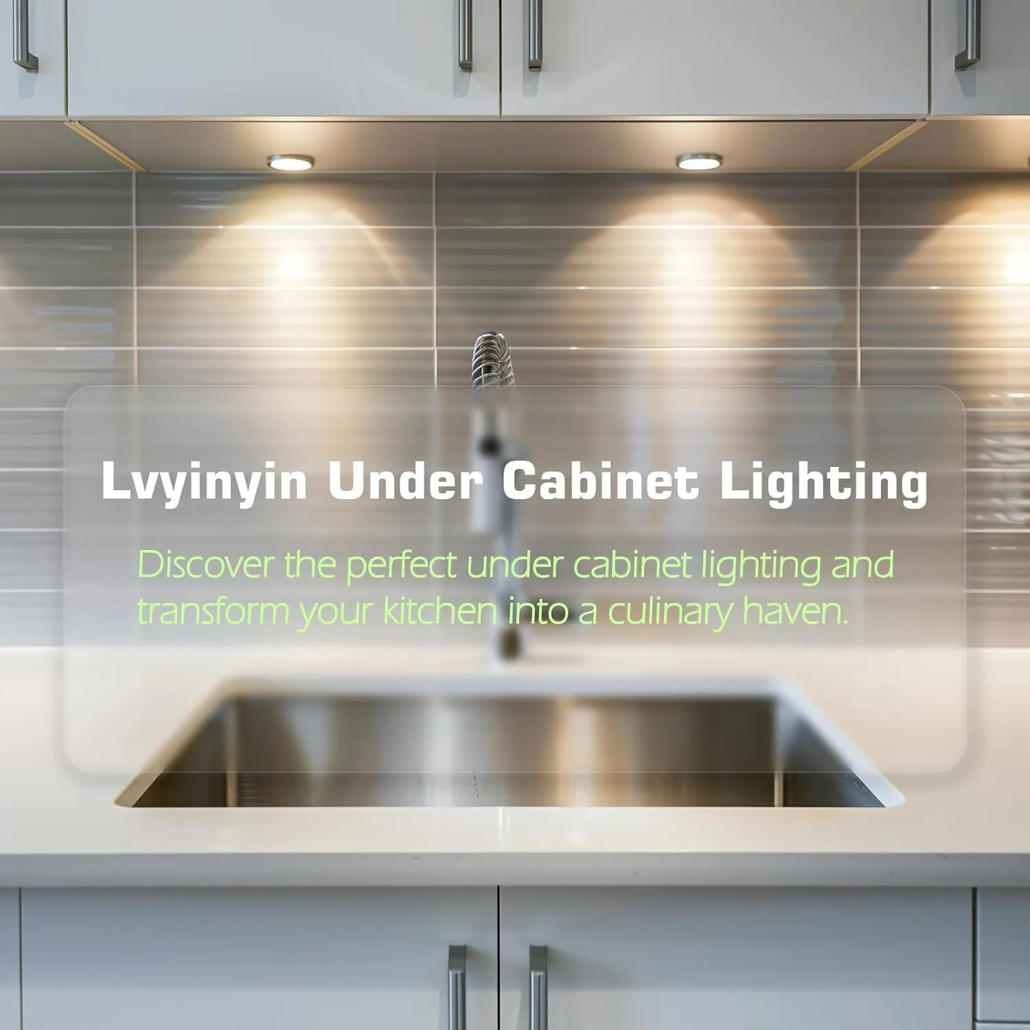 Liquor Cabinet Accent Lighting Kit, Round LED Puck Lights, 110 Volt Plug in, Daisy Chain Linkable, Wireless RF Remote Control Dimmable, Y Splitter, White Cords, Warm White 2700K, 6 Lights