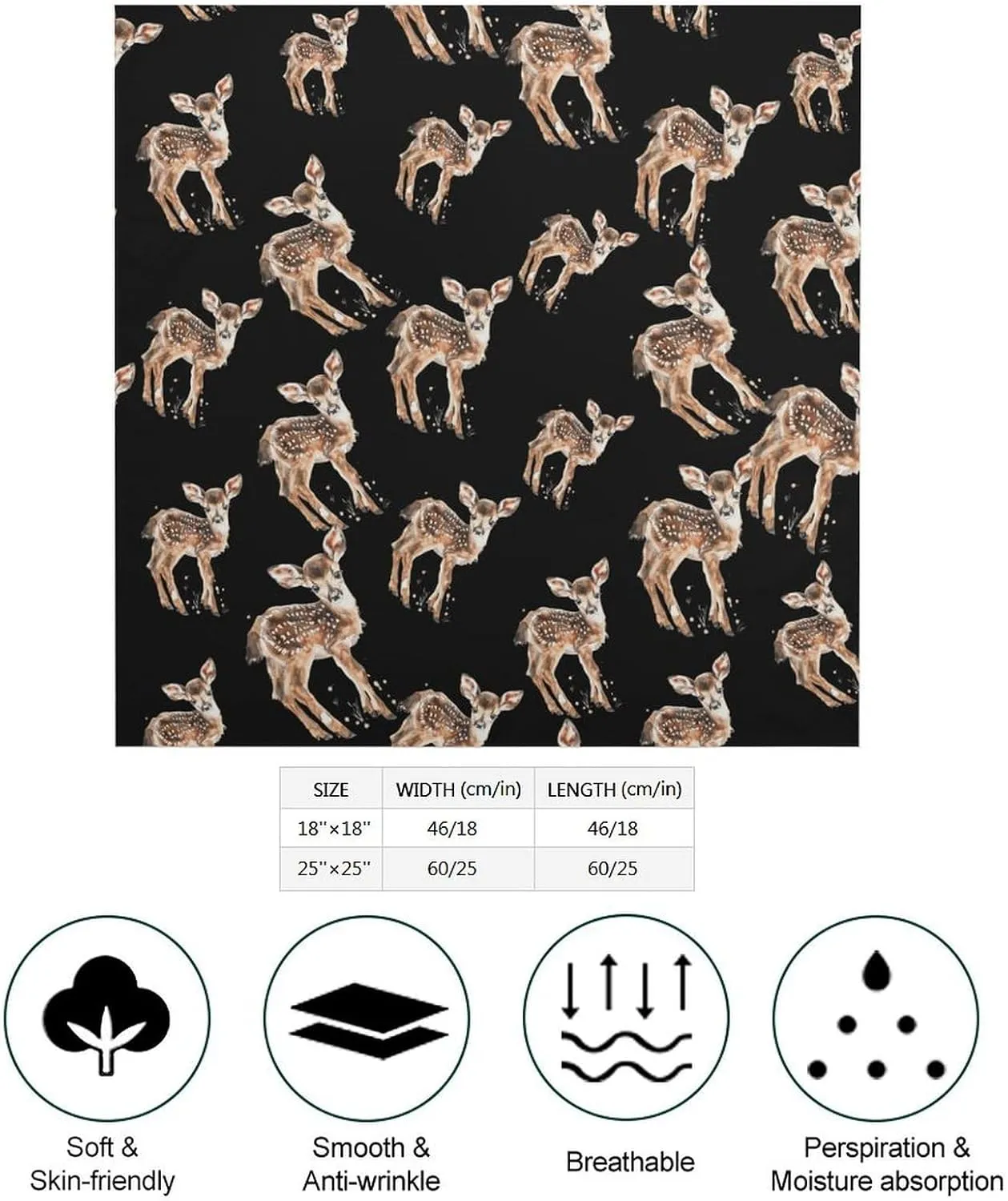 Little Deer Watercolor Fashion Neck Scarf Head Kerchief Hair Wrap Bandana Headscarf for Women Handbags