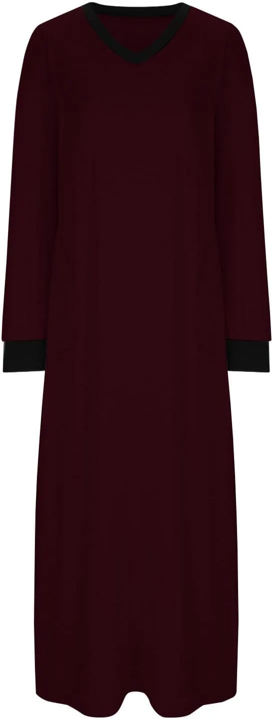 Long Sleeve Dresses for Women Casual V-Neck Side Split Maxi Summer Dress Flowy Beach Wedding Vacation Sundress