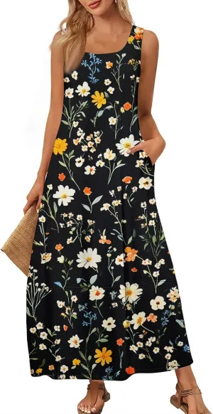 Long Summer Dresses for Women Casual Boho Flowy Maxi Dress Loose Beach Sundresses Vacation Outfits