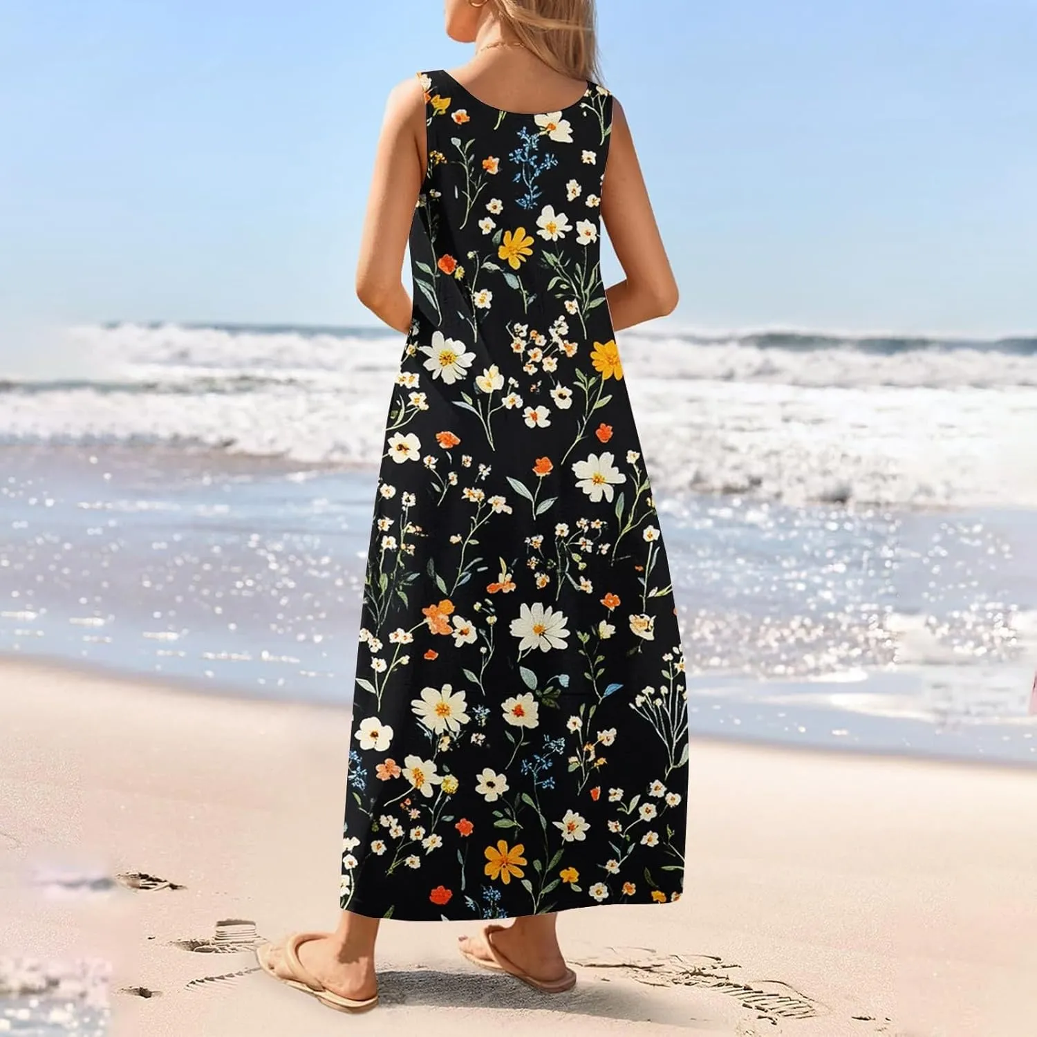 Long Summer Dresses for Women Casual Boho Flowy Maxi Dress Loose Beach Sundresses Vacation Outfits