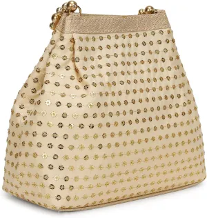 LONGING TO BUY Elegant Evening Potli Bag For Women, Pearl Beaded Handle