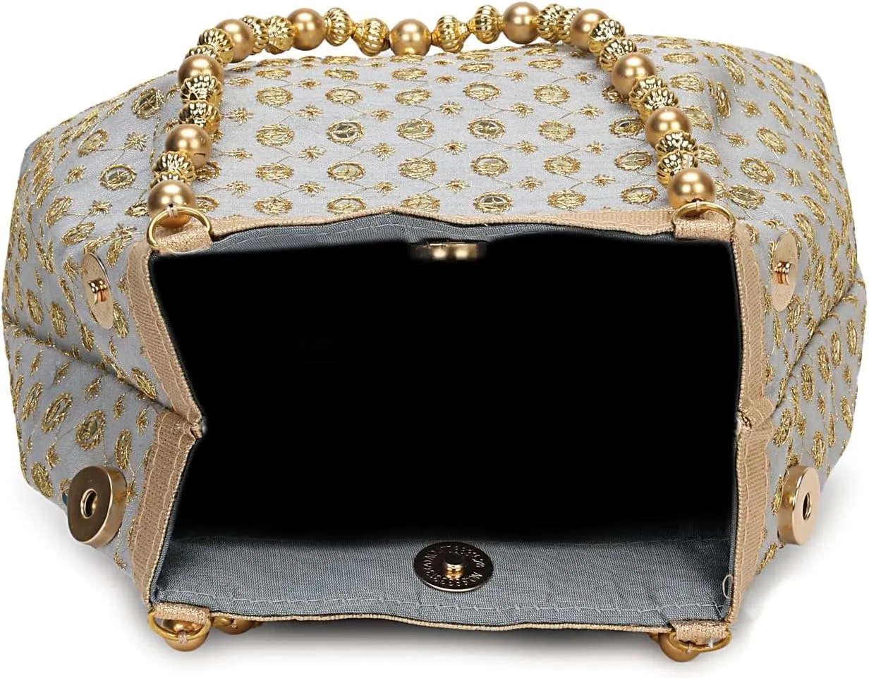LONGING TO BUY Elegant Evening Potli Bag For Women, Pearl Beaded Handle