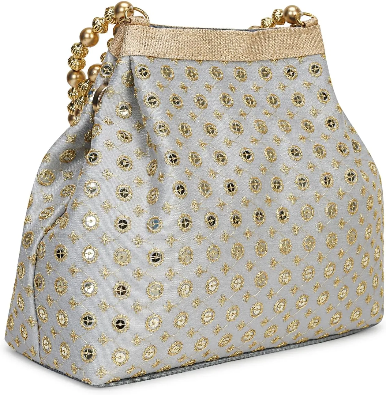 LONGING TO BUY Elegant Evening Potli Bag For Women, Pearl Beaded Handle