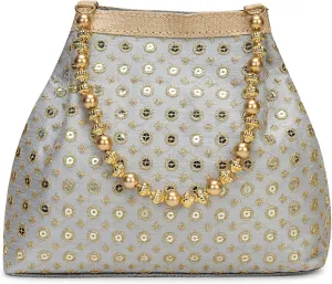 LONGING TO BUY Elegant Evening Potli Bag For Women, Pearl Beaded Handle