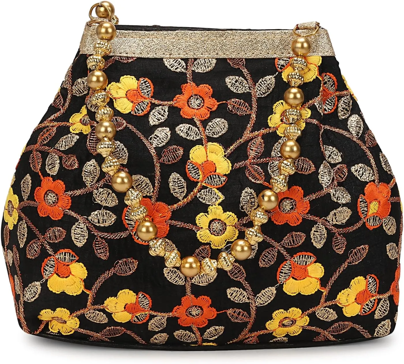 LONGING TO BUY Elegant Evening Potli Bag For Women, Pearl Beaded Handle