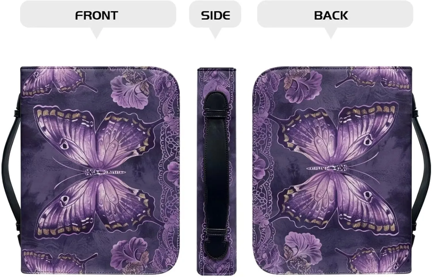 Lotusorchid Butterfly Bible Cover Case for Women, Lightweight Church Bible Bag Sturdy Bible Cover Carrier Organizer Bag, Bible Holder Zippered Bible Accessories for Christian, Purple, M