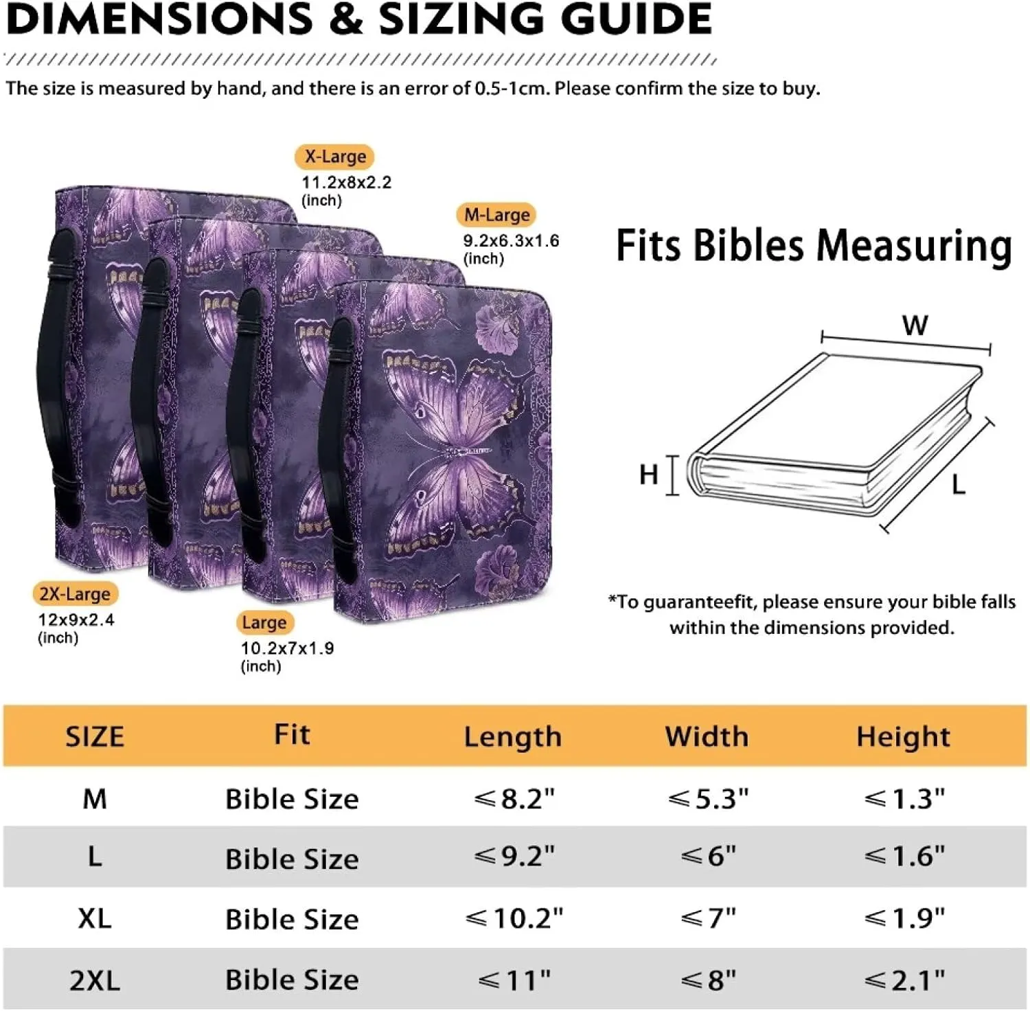 Lotusorchid Butterfly Bible Cover Case for Women, Lightweight Church Bible Bag Sturdy Bible Cover Carrier Organizer Bag, Bible Holder Zippered Bible Accessories for Christian, Purple, M